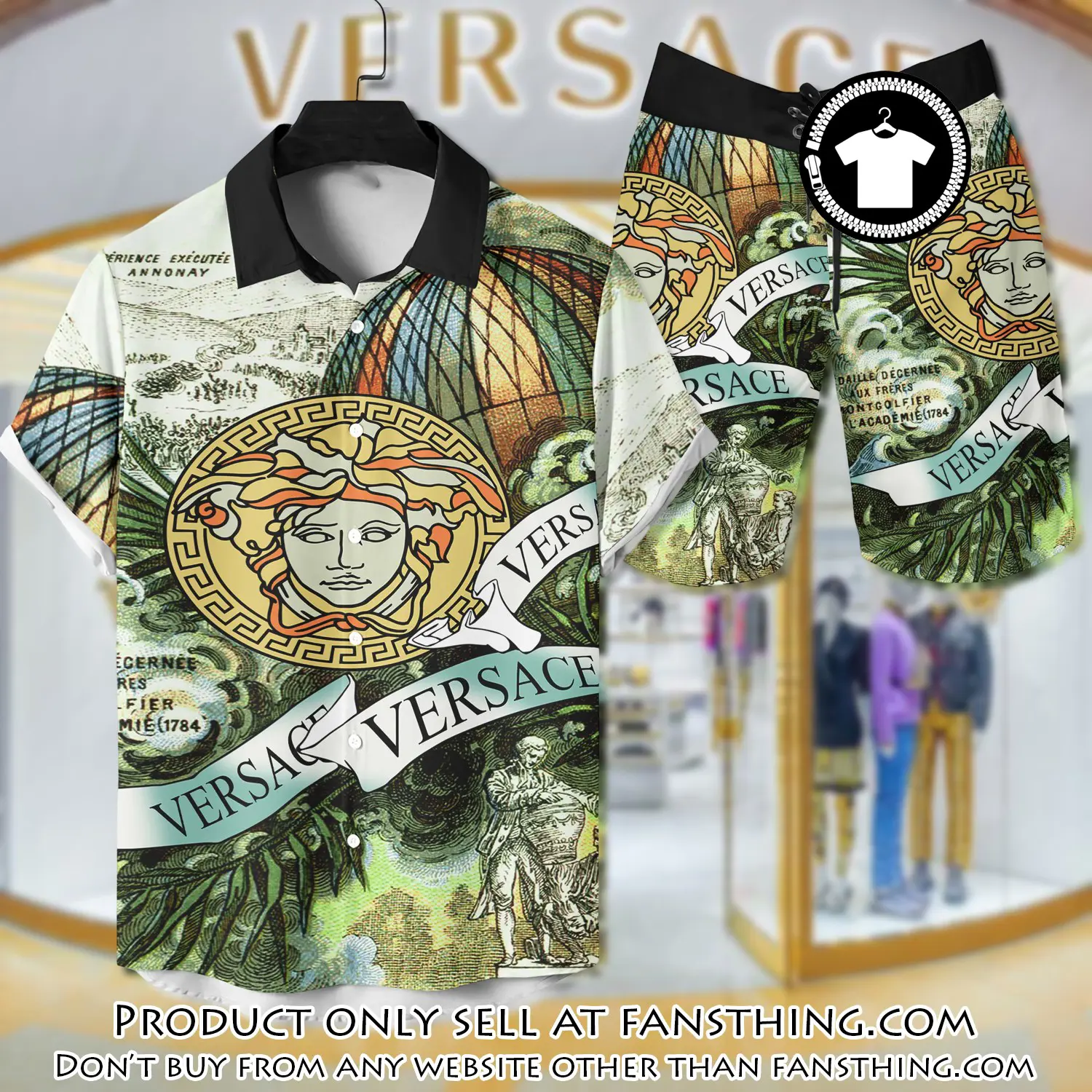 Versace luxury hawaiian shirt & short set lhs1216 fst5118317